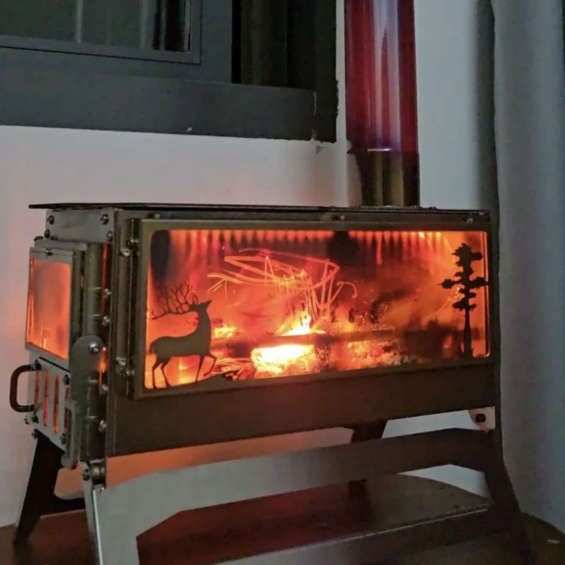 Camping Wood Stove Firewood Stainless Steel With Side Panels.