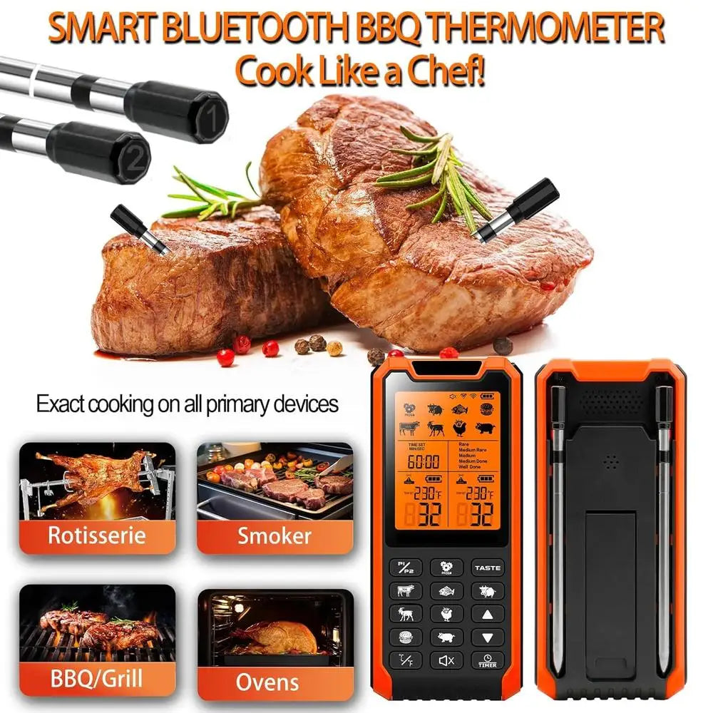 Bluetooth Meat Thermometer Long Range Wireless Dual Probes