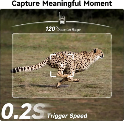 Wildlife Camera 4G Integrated Solar Powered 30MP 4K Night Vision Trail Camera Phone APP 120 Detection Angle Motion Sensors Cam