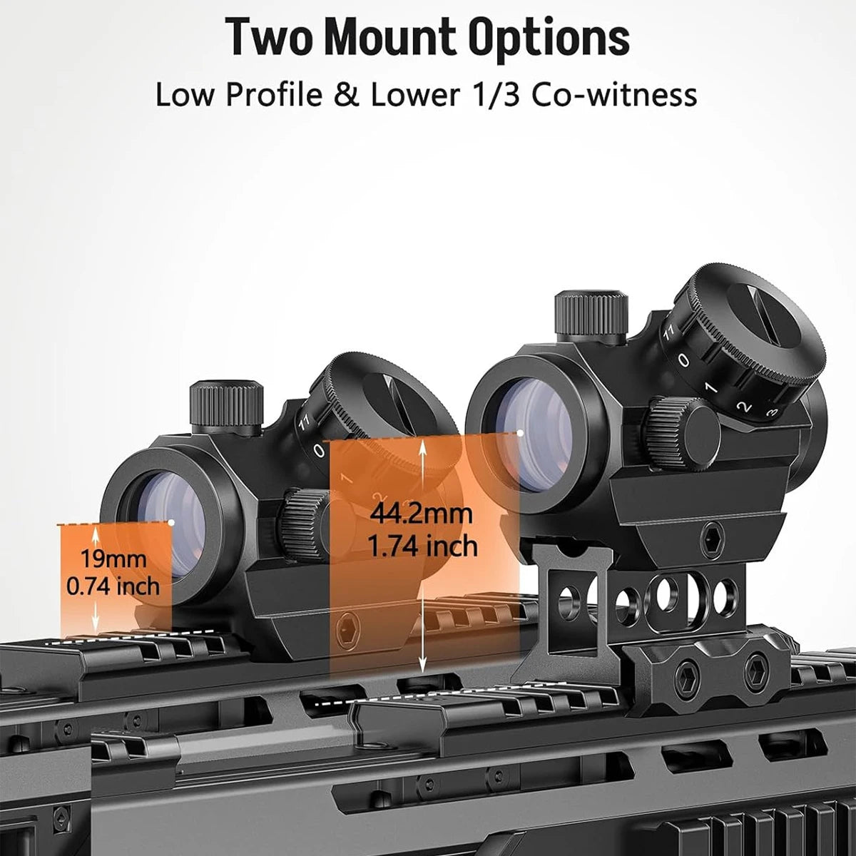 Red Dot Sight 1x25mm Reflex Sight Waterproof & Shockproof & Fog-Proof  with 1 inch Riser Mount.