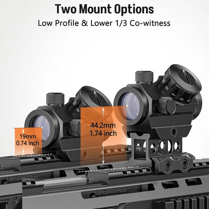 Red Dot Sight 1x25mm Reflex Sight Waterproof & Shockproof & Fog-Proof  with 1 inch Riser Mount.