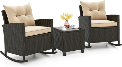 3 Piece Patio Furniture Rocking Bistro Set, Wicker.