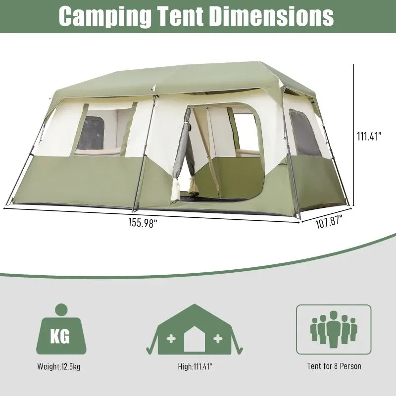 8 Person Camping Tent Setup in 60 Seconds with Rainfly & Windproof Tent with Carry Bag.