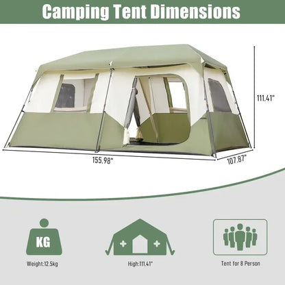8 Person Camping Tent Setup in 60 Seconds with Rainfly & Windproof Tent with Carry Bag.