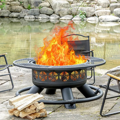 47 Inch Outdoor Fire Pit with 2 Grills, Extra Large BBQ Firepits for Outside.