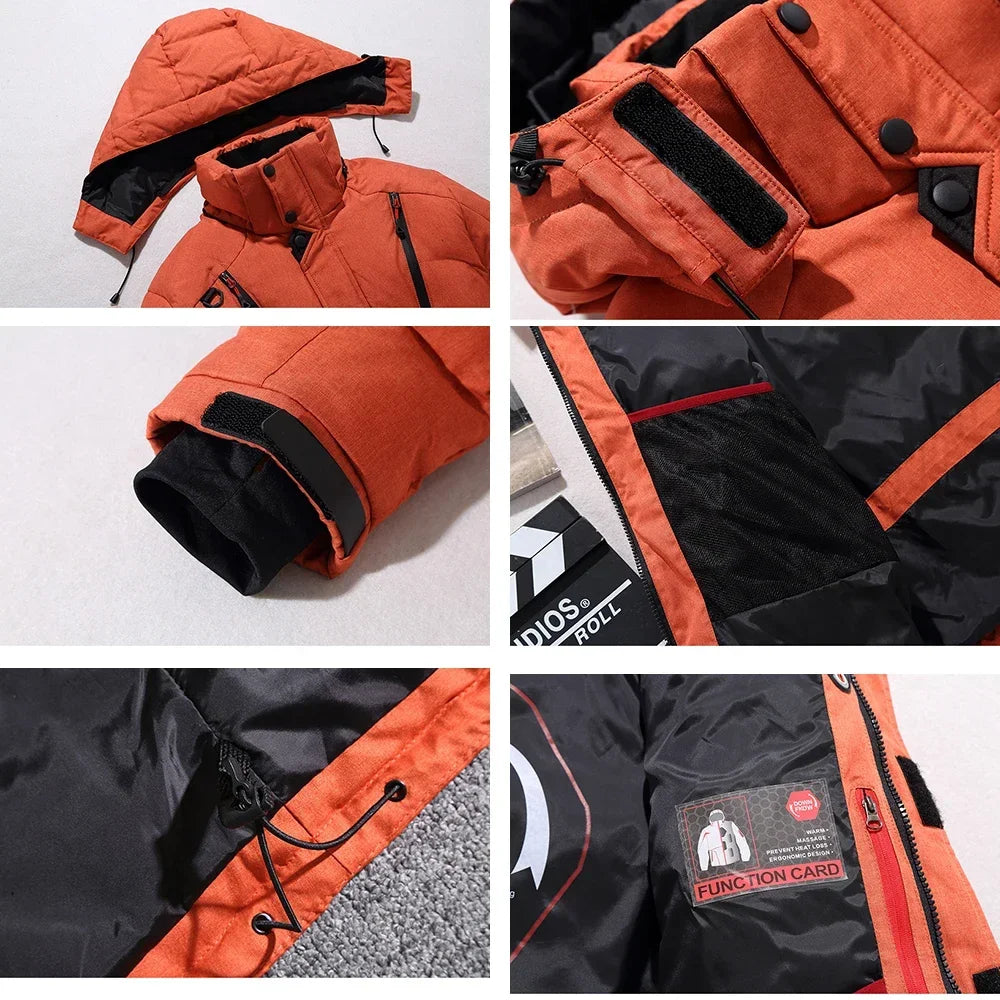 Ski Suit Men Thermal Winter Windproof Skiing Down Jacket and Bibs Pants.