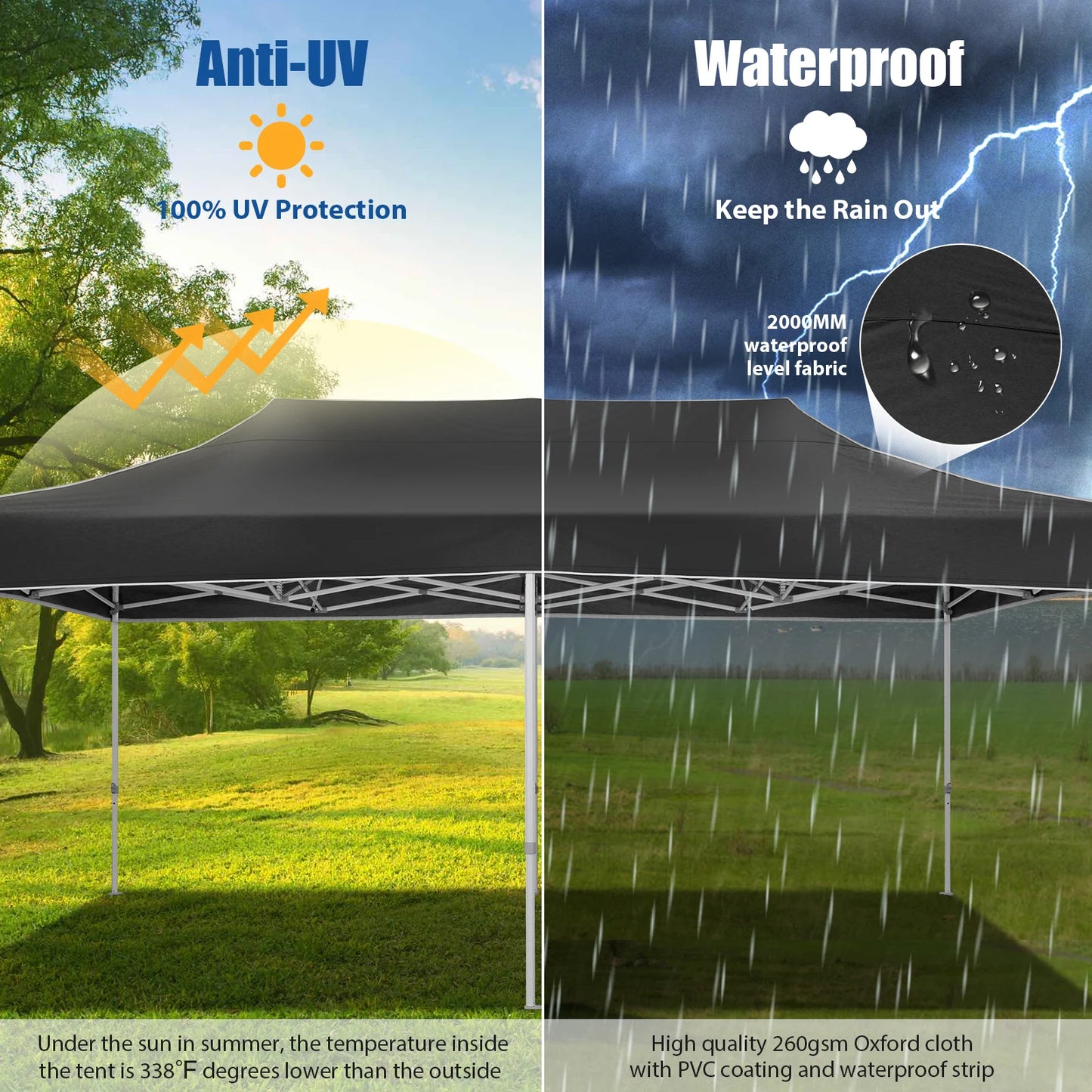 10x20 Heavy Duty Pop Up  Commercial Instant Canopy with Roller Bag, Party Tent Waterproof.