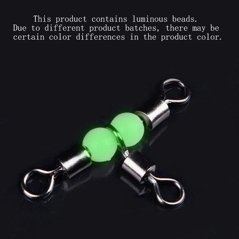 10/50pcs Stainless Steel T-Turn 3 Way Fishing Connector  Rolling Swivel Fishing Tackle Connector Luminous beads attract fish