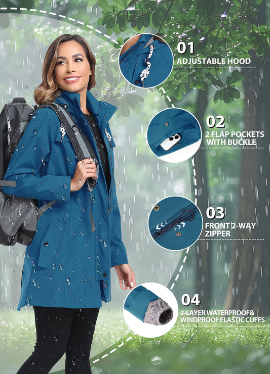 Waterproof Windbreaker Jacket Women's Softshell Fleece Lined Coat.