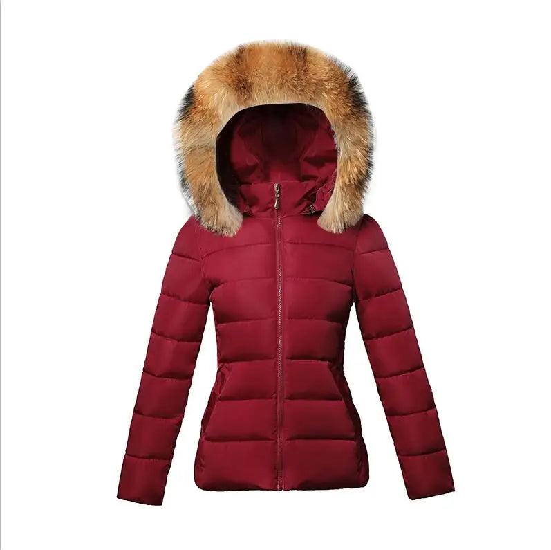 Fashion Black Women's Winter Jacket Big Fur Hooded Thick Down Parkas.