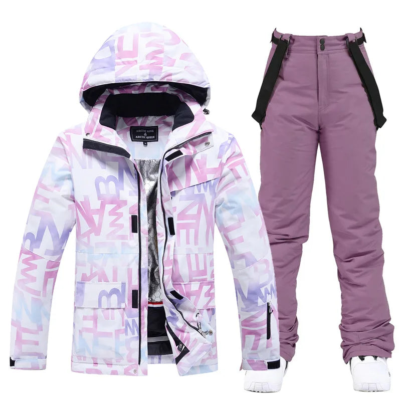 Women Ski Suit Winter Windproof Waterproof Snowboarding Jacket and Pants.