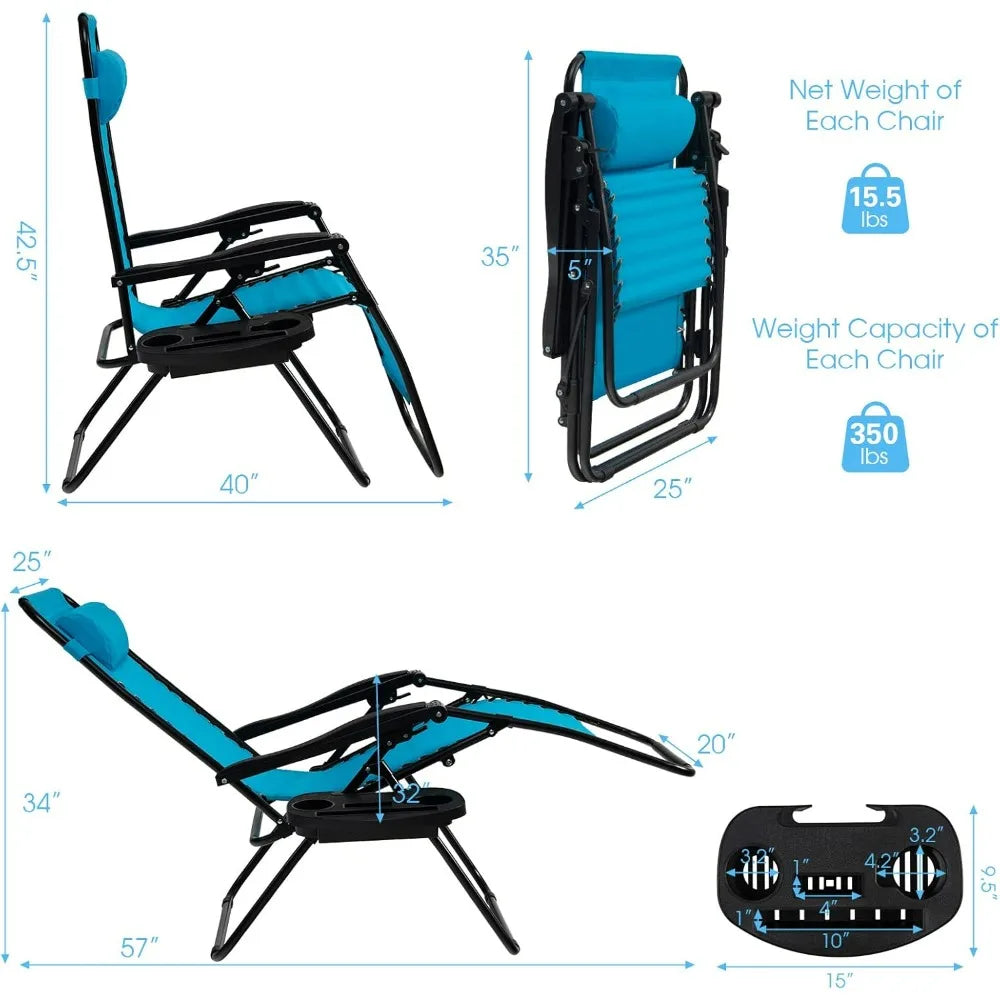 160°Adjustable Folding Recliner w/Pillow and Cup Holder, 350LBS.