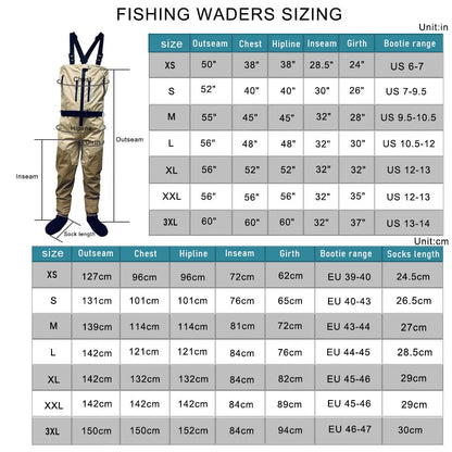 Men's Stocking foot Chest Waders with Front Zipper.