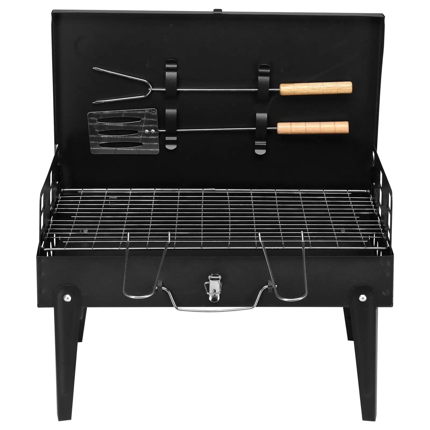 Black Portable Charcoal Grill - Compact Outdoor Barbecue