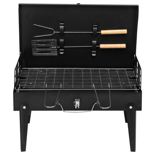 Black Portable Charcoal Grill - Compact Outdoor Barbecue