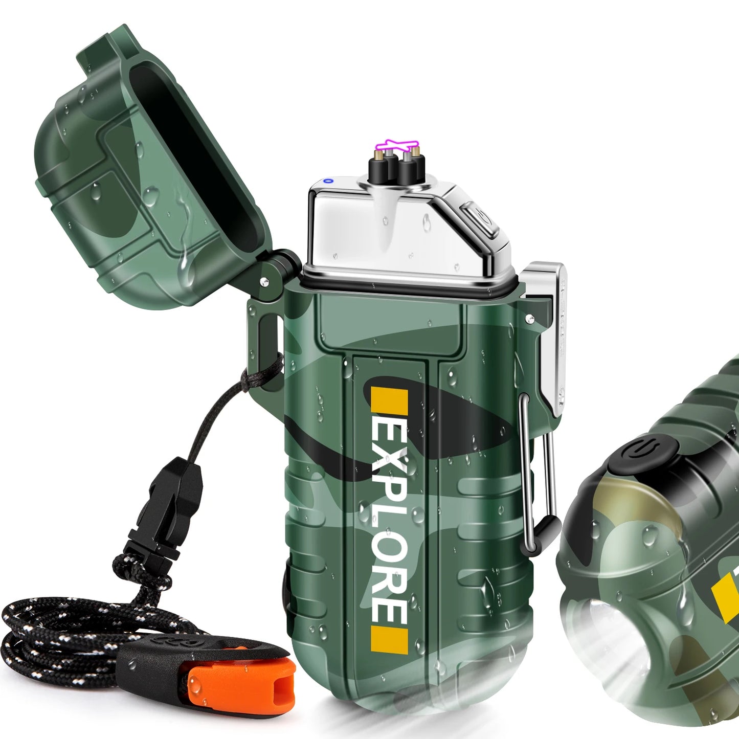 Waterproof Electric Lighter Windproof Dual Arc USB Rechargeable Flameless Plasma Lighters.