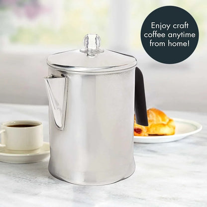 Durable Aluminum Stovetop Percolator Coffee Maker 9 Cup.