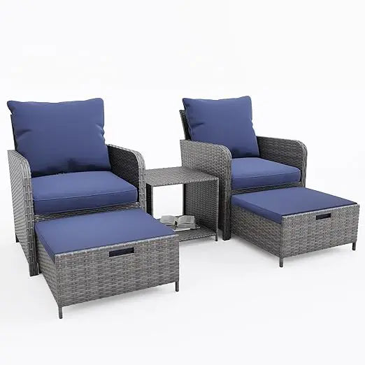 5 Piece Wicker Patio Furniture Set with Side Table.