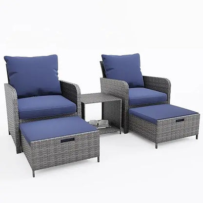 5 Piece Wicker Patio Furniture Set with Side Table.