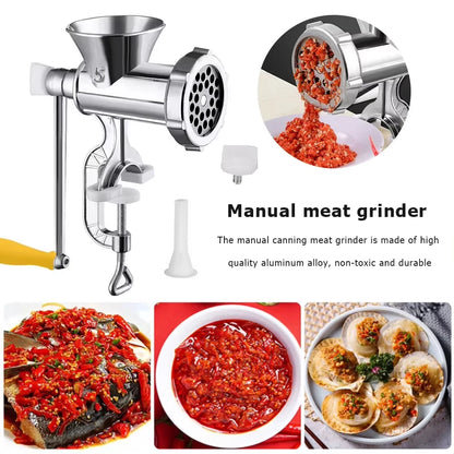 Manual Meat Grinder Silver Aluminum Alloy .