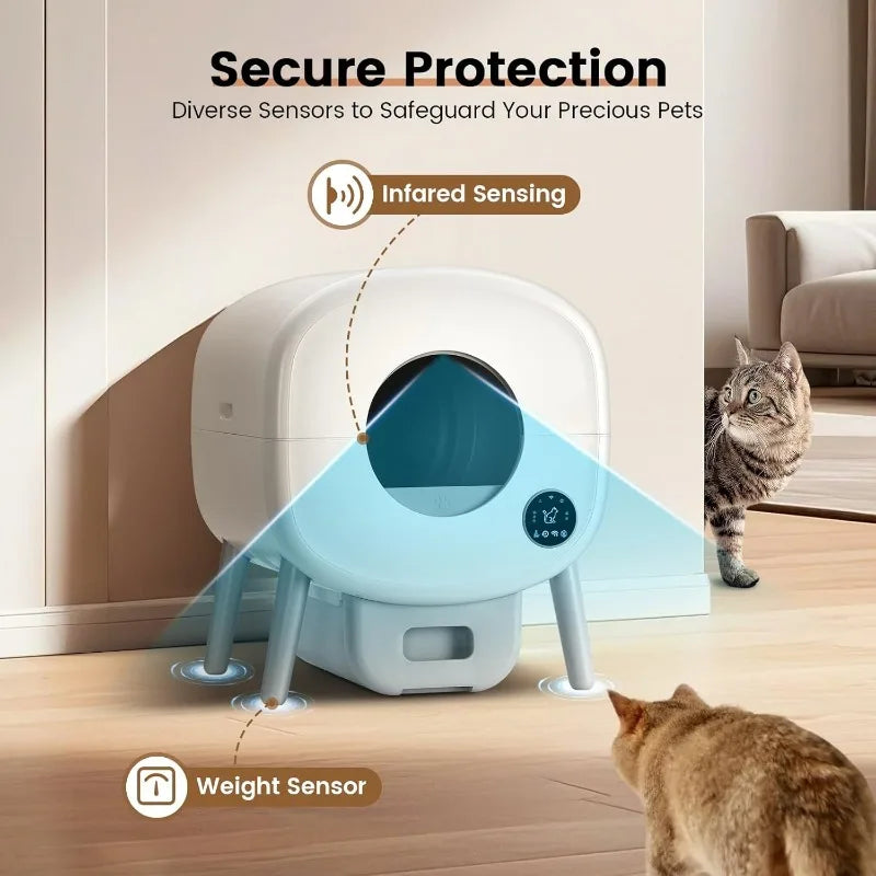 Extra Large Automatic Litter Box Self Cleaning for Multiple Cats, Odor-Free, App-Controlled.