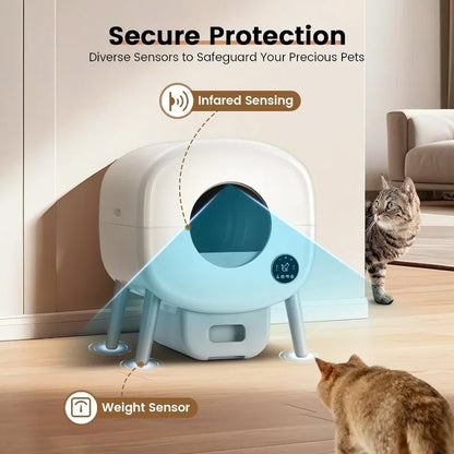 Extra Large Automatic Litter Box Self Cleaning for Multiple Cats, Odor-Free, App-Controlled.