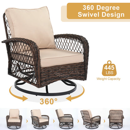 3 Pieces Patio Furniture Set, Outdoor Swivel Gliders Rocker, Wicker Patio Bistro Brown Gradient Ratt