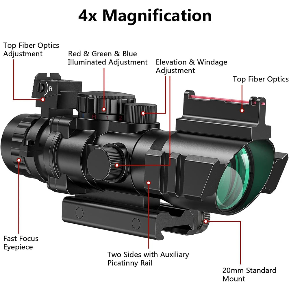 4x32 Riflescope with Fiber Optic Sight Illuminated Reticle