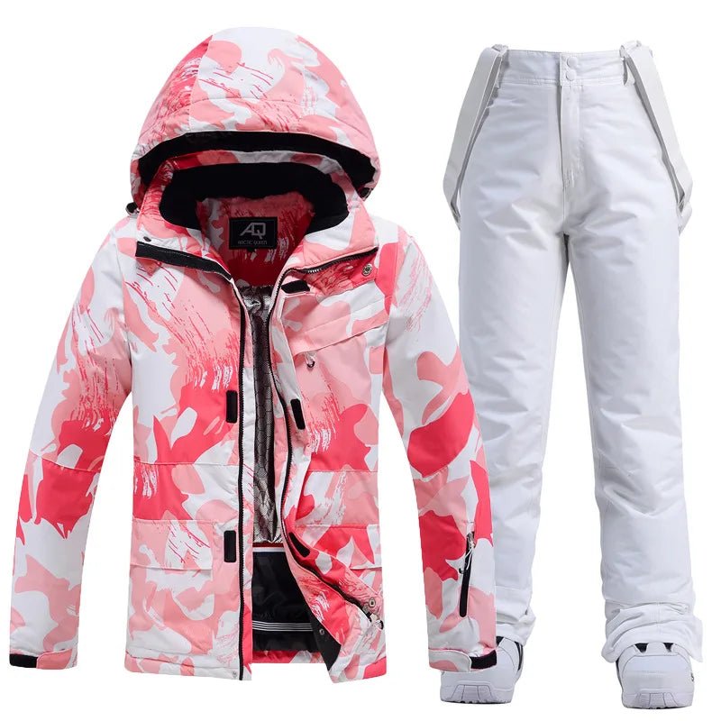 Women Ski Suit Winter Windproof Waterproof Snowboarding Jacket and Pants.