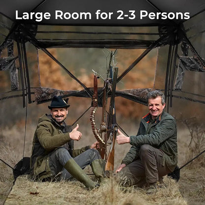 2-3 Person Hunting Blind, 360 Degree See Through Ground Blind With Full-Open Door & Sliding Windows.