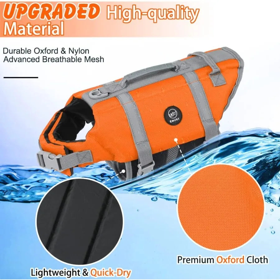 High Buoyancy Dog Life Jacket for Swimming Beach and Boating Activities.