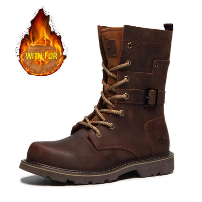 Leather Men's Hiking boots Motorcycle Boots waterproof trekking