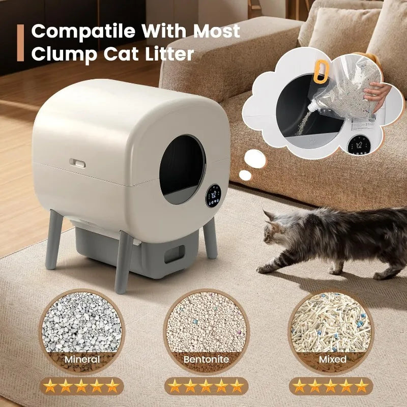 Extra Large Automatic Litter Box Self Cleaning for Multiple Cats, Odor-Free, App-Controlled.