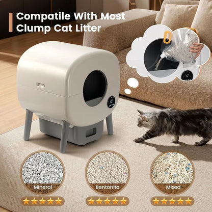 Extra Large Automatic Litter Box Self Cleaning for Multiple Cats, Odor-Free, App-Controlled.
