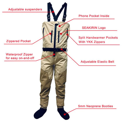 Men's Stocking foot Chest Waders with Front Zipper.