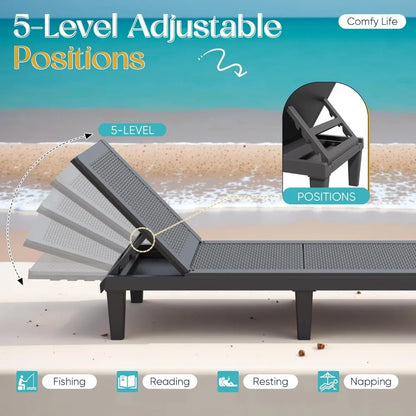 Outdoor Chaise Lounge Chairs Set of 4 with 5-Position Adjustable Backrest.
