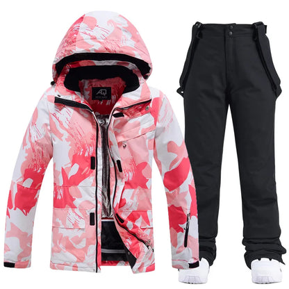 Women Ski Suit Winter Windproof Waterproof Snowboarding Jacket and Pants.
