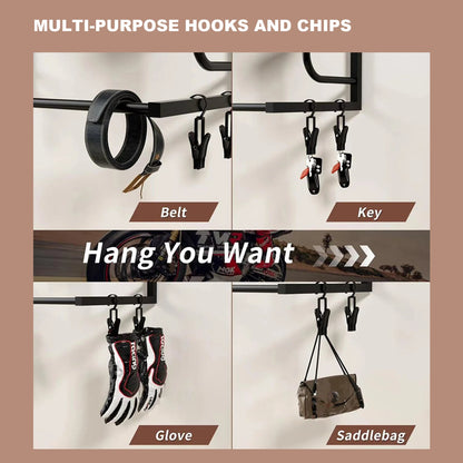 Helmet Holder, Wall-Mounted Rack With 4 Glove Clips & Hooks, Storage Organizer For Helmets Gear Clothes.