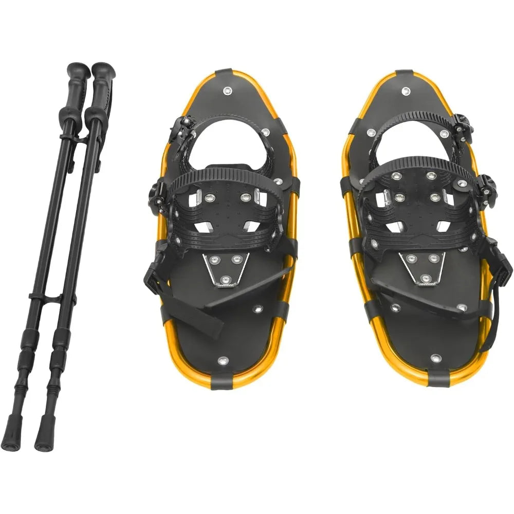 21Inch Aluminum Snowshoes with Adjustable Trekking Poles.