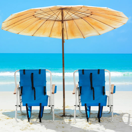 2PCS Portable High Strength Beach Chair with Adjustable Headrest,