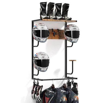 Helmet Holder, Wall-Mounted Rack With 4 Glove Clips & Hooks, Storage Organizer For Helmets Gear Clothes.