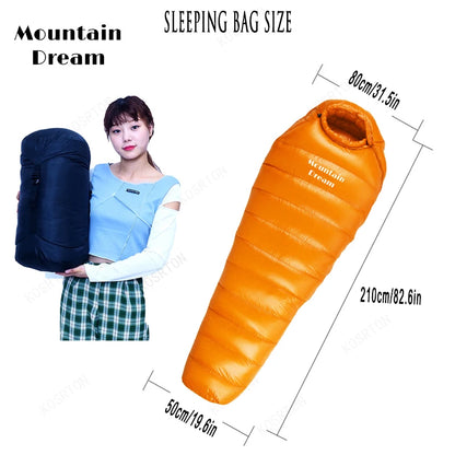 Sleeping Bag Adult Mummy White Goose Down Warm Three Seasons.