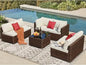 7 Pieces Outdoor Sectional Furniture Sets w/Cushions and Coffee Table.