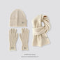 Knitted Winter Scarf Woman Solid Color Hat Scarf Gloves.
