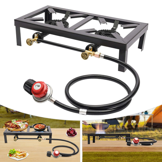 Cast Iron Double Burner Outdoor Camp Stove Propane.