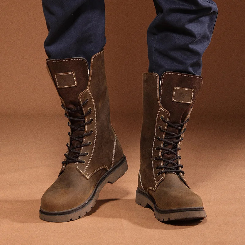 Leather Men's Hiking boots Motorcycle Boots waterproof trekking