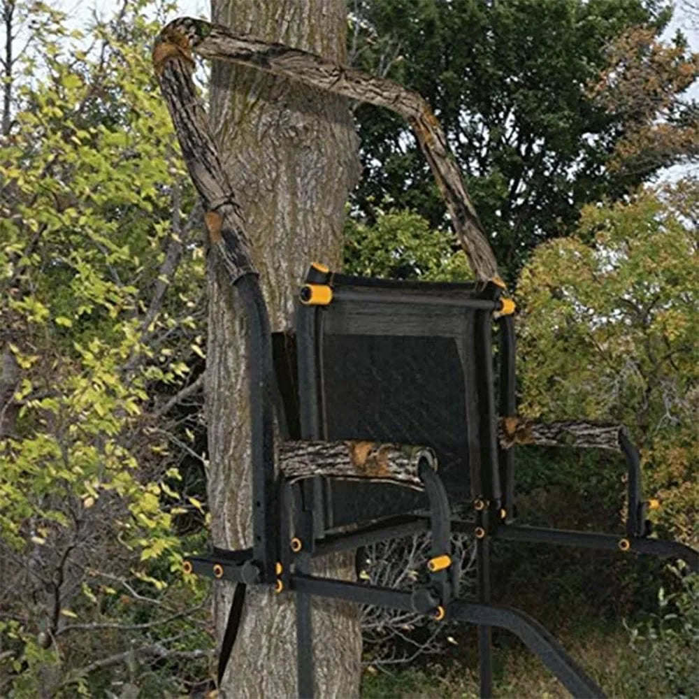 Hunting Tree Stand, Single Ladder w/Safety Rail & Flip-Back Seat, 17" Tall, 300-Lb Capacity