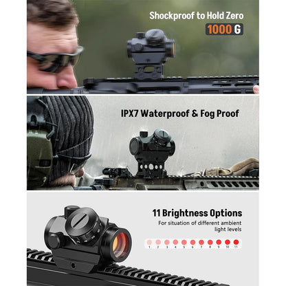 Red Dot Sight 1x25mm Reflex Sight Waterproof & Shockproof & Fog-Proof  with 1 inch Riser Mount.