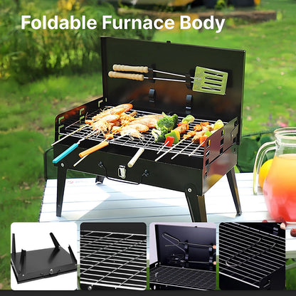 Portable Charcoal Grill, Foldable with Adjustable Heights.