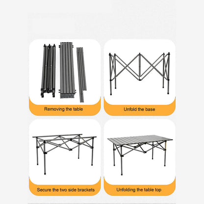 Folding Camping Table Multi Functional Black Portable Roll Up Outdoor Table 47.24in .